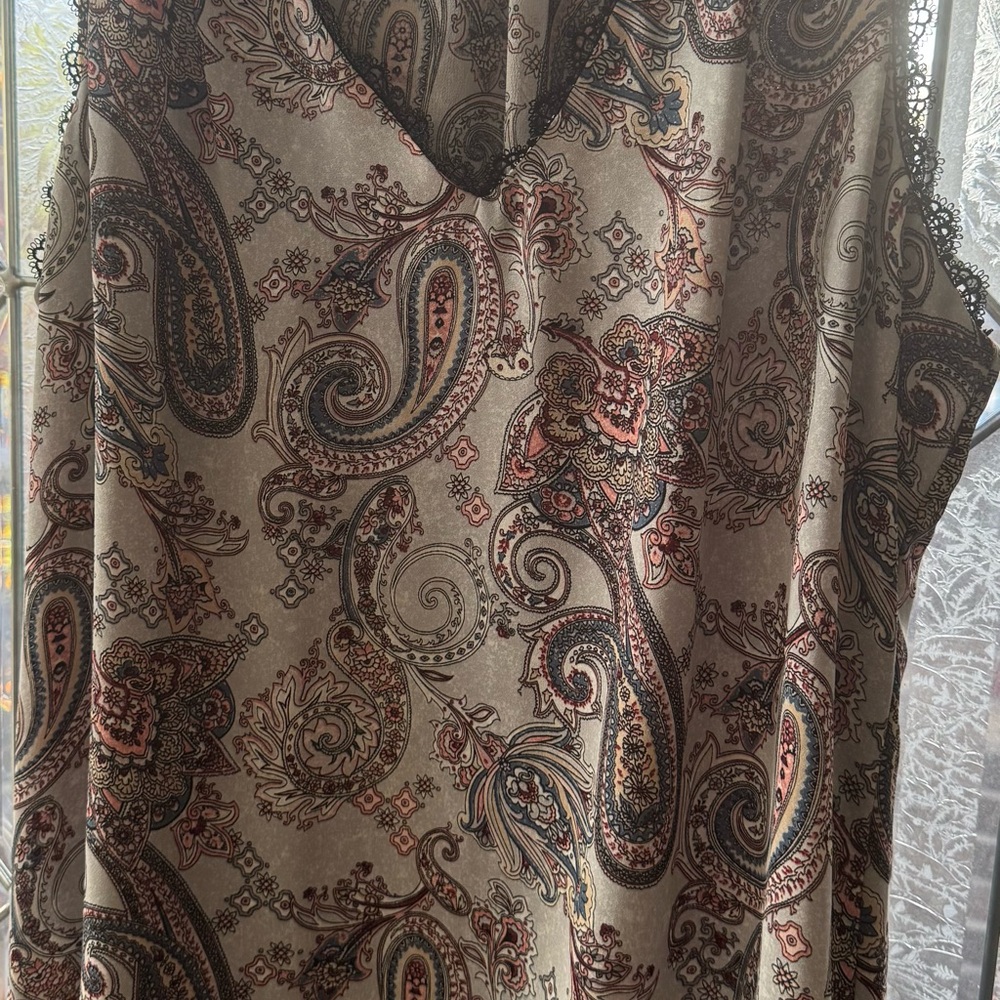 White House Black Market Paisley Lace Trim Blouse